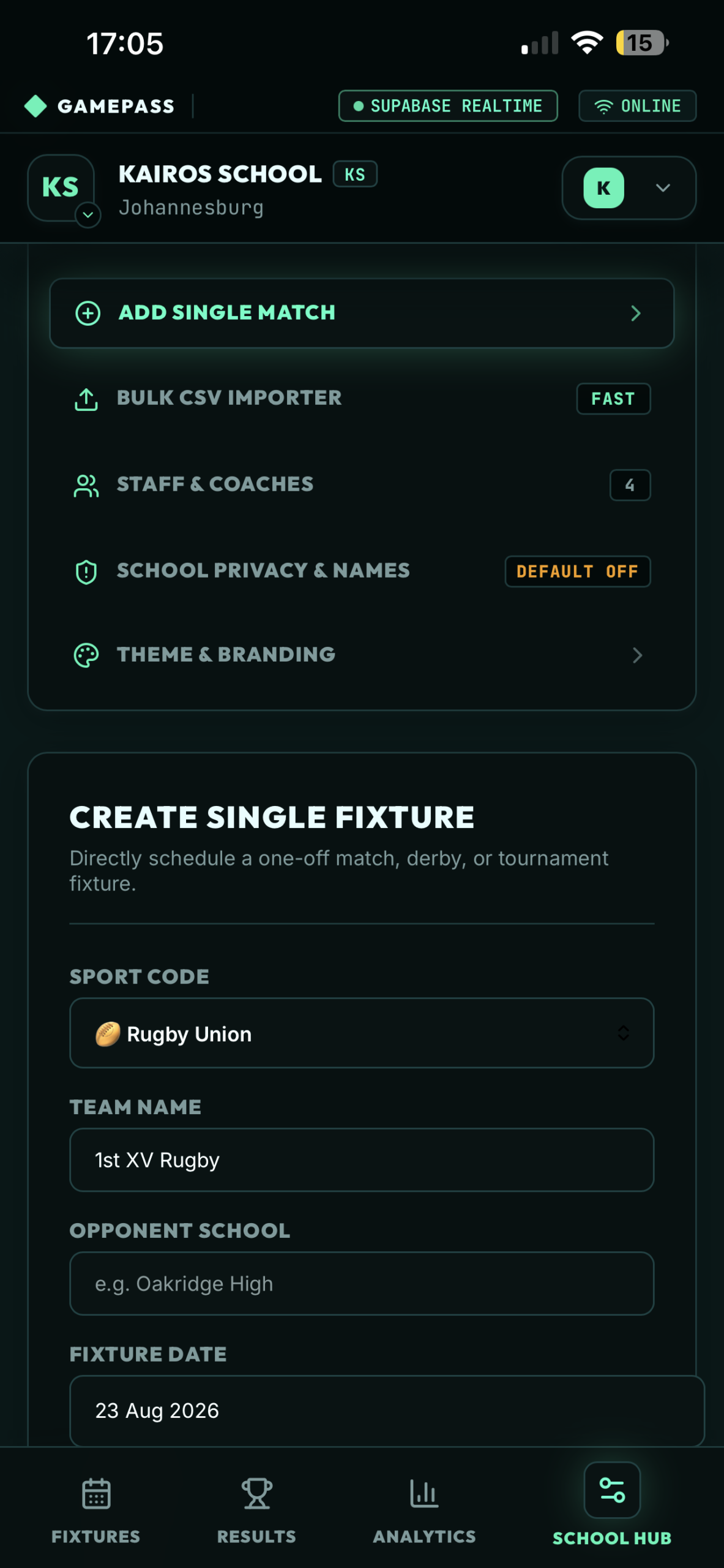 Create Single Match Modal