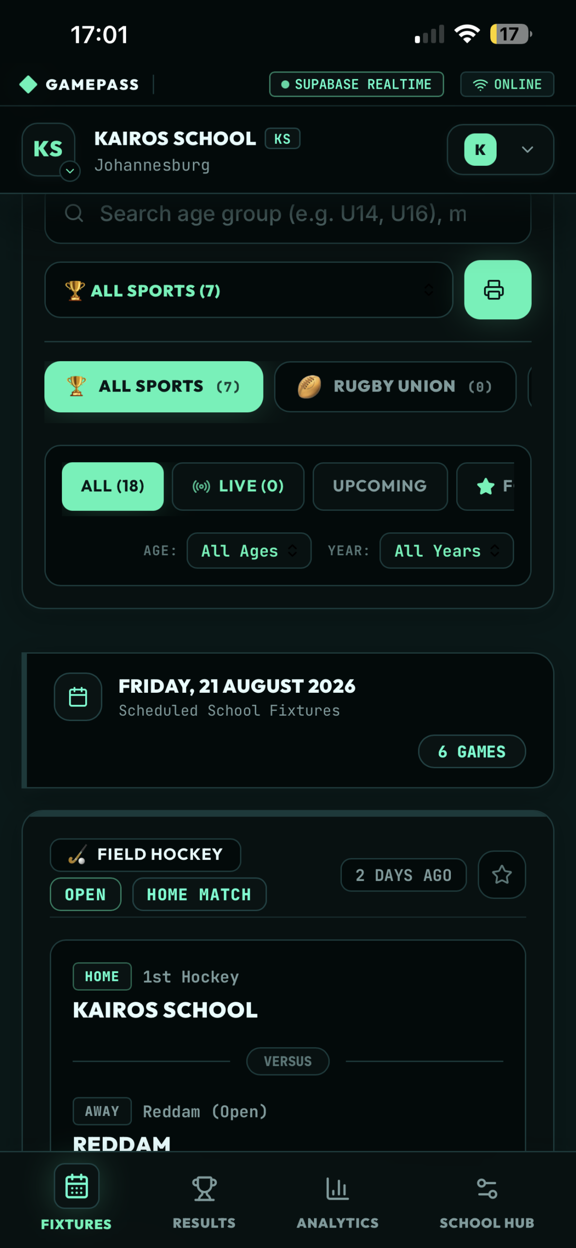 Fixtures Dashboard