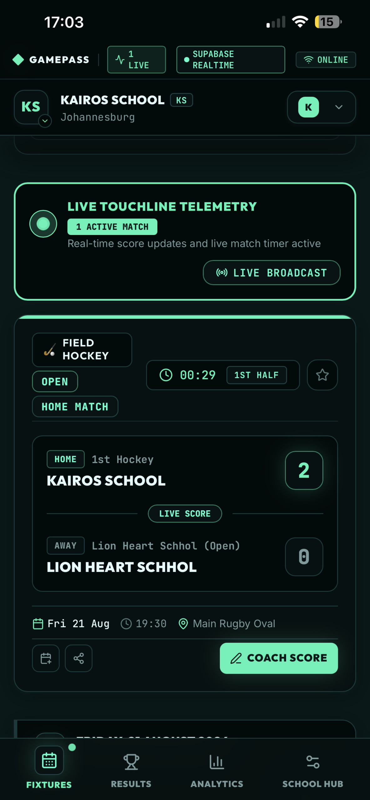 Live Match Telemetry Screen